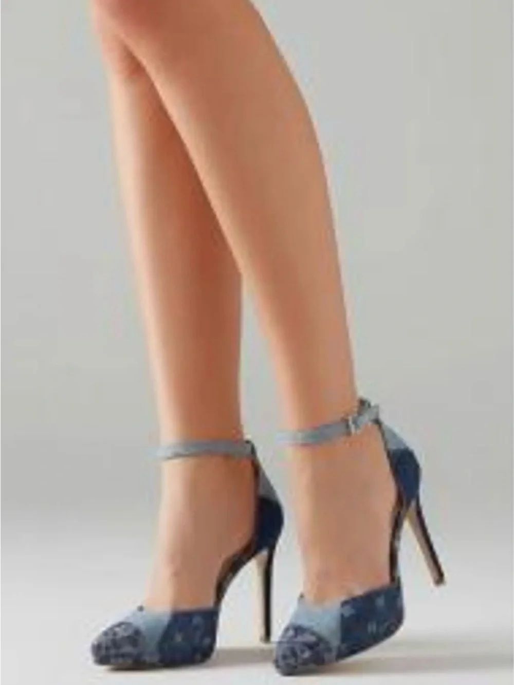 Jessica Simpson  patchwork Two-Tone Blue Ankle Strap Pointed-Toe Heels 7.5